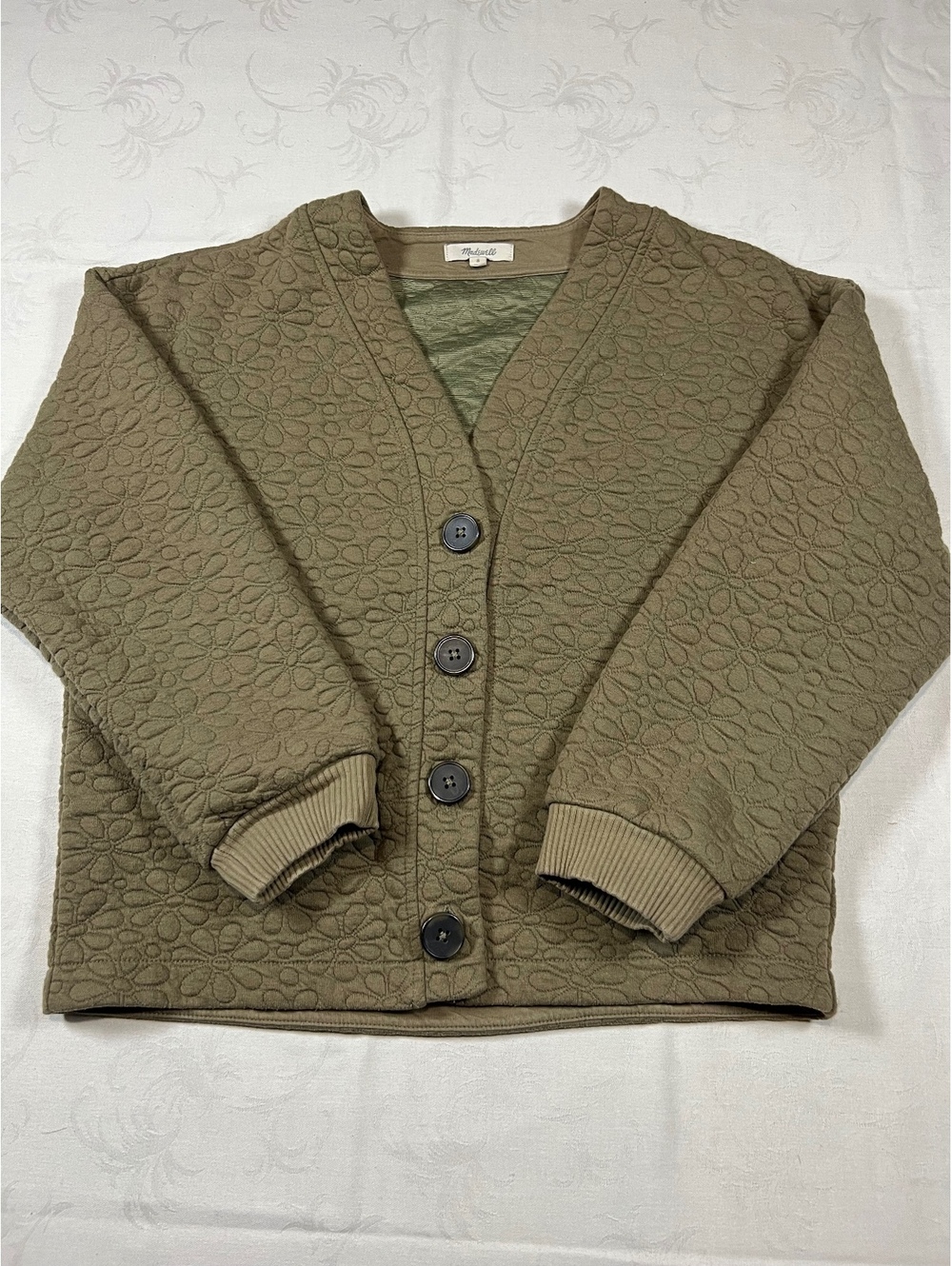 Womans Madewell Olive Green Cardigan Quilted Daisy Design Size Small